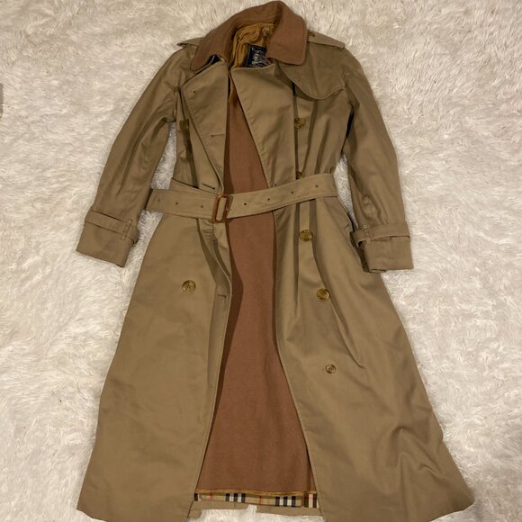 Vintage 90s Burberry Camel Wool Lined Kensington Chelsea Coat Medium Novacheck - Picture 3 of 16